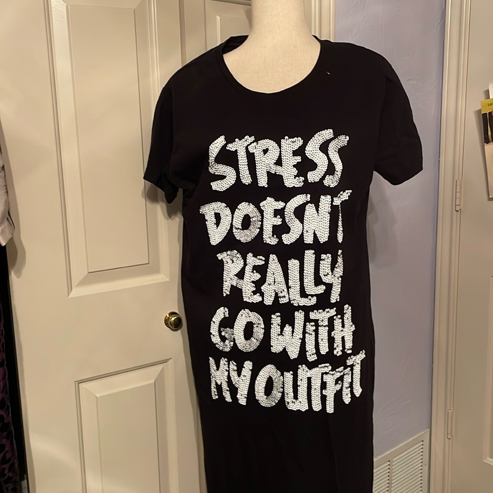 Rock ‘N Karma black tunic top with white sequins